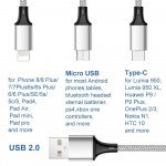 Wholesale 3-in-1 2.1A IOS Lighting / Type C / Micro V8V9 Strong Braided Aluminum USB Cable 4FT (Silver)